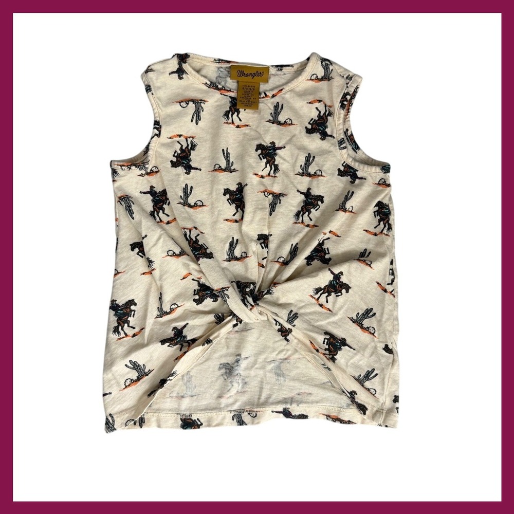 Wrangler Kids Western‎ Cowboy Cactus Print Sleeveless Twist Front Top